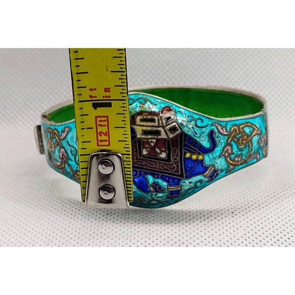 Vtg Rajasthani India Cloisonne Enamel Elephant Bangle Bracelet Sterling Silver - Picture 5 of 9